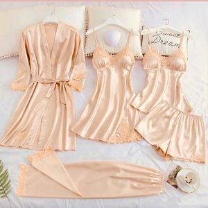 Sleepwear Pajamas PJ 6 piece set Satin Peach XS